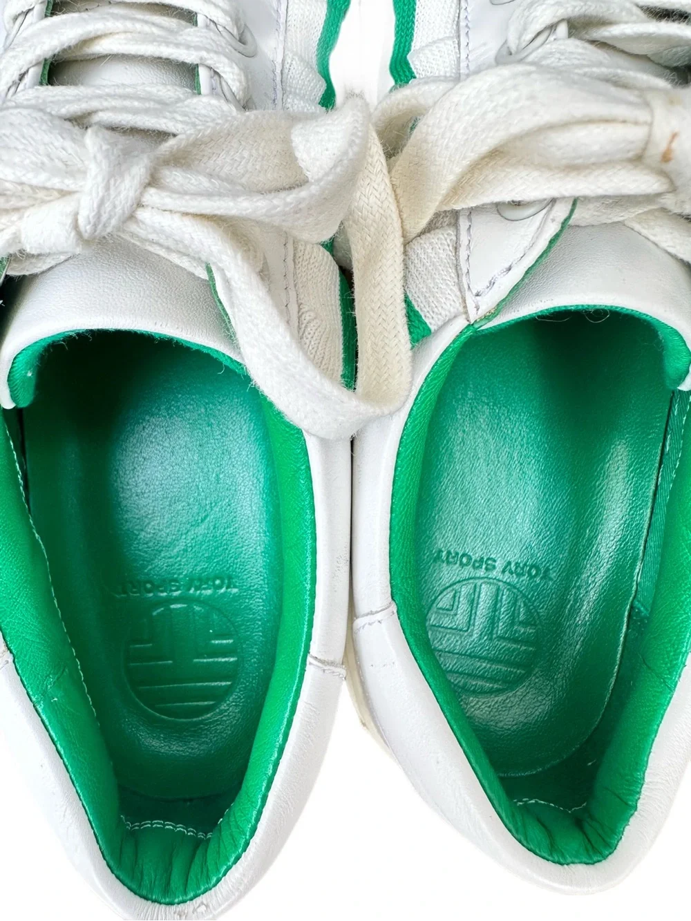 Tory Sport Howell Court Ruffle Leather Sneakers White Green Size 5.5